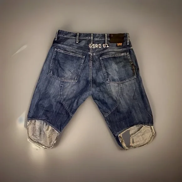 Vintage G Star Custom Capri Biker Jean Shorts Size 36 - Picture 3 of 8